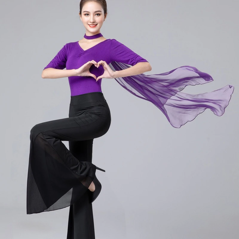 紫色形体服舞蹈服走秀模特芭蕾练功训练服培训礼仪莫代尔瑜伽服