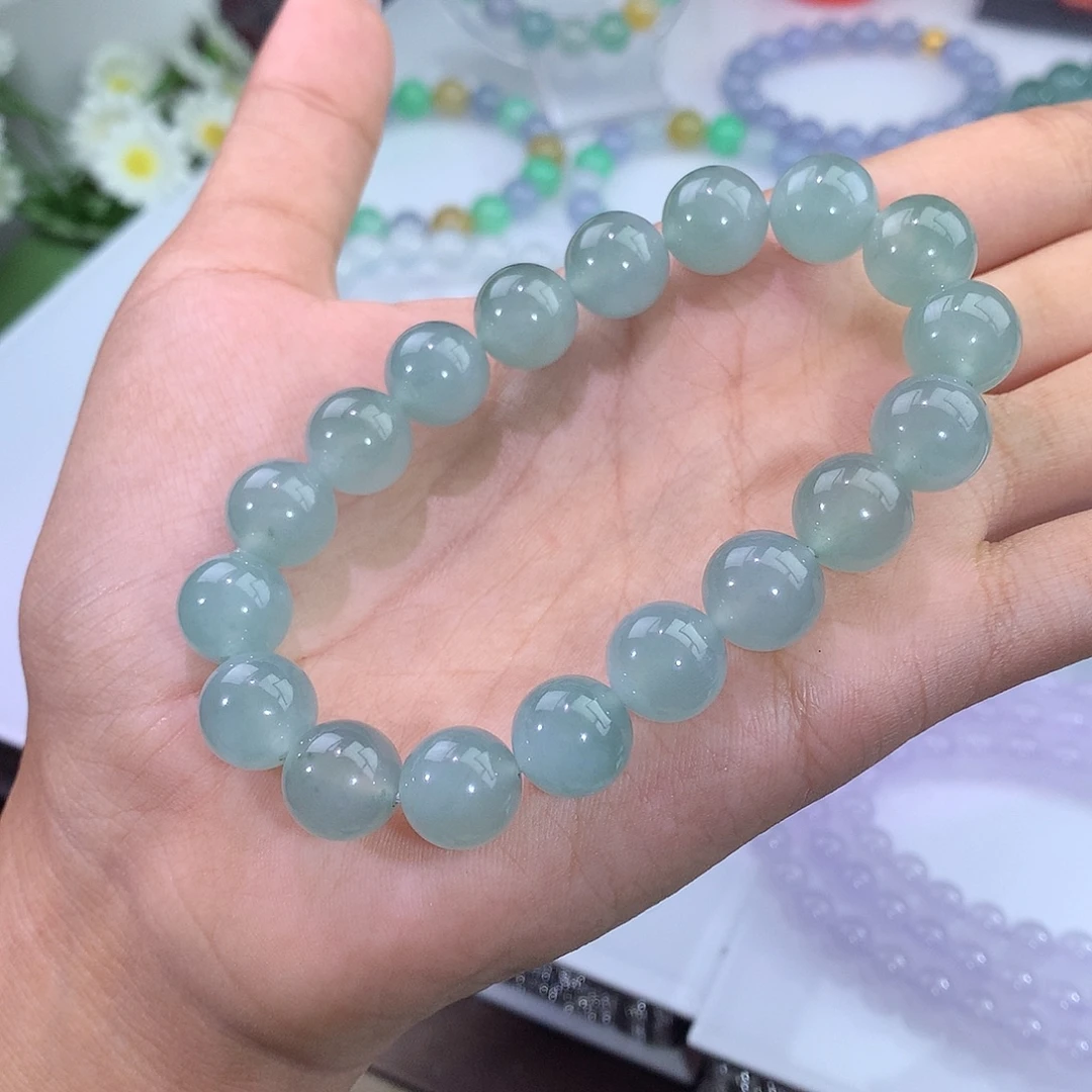 翡翠未镶嵌手链冰晴绿飘花手串