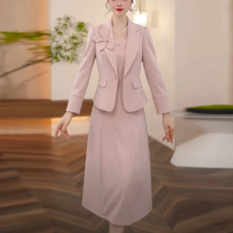 琉璃精纺女神范套装裙2025秋季新款高级感时尚粉色两件套连衣裙子