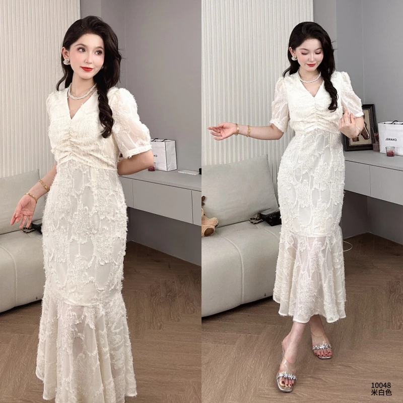 Saeda品牌女装法式蕾丝V领御姐轻奢连衣裙YF10048