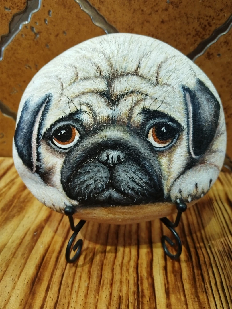 纯手绘石头画狗生肖狗