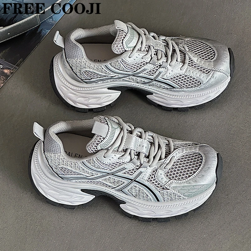 FREE COOJI厚底老爹鞋女新款运动休闲鞋增高系带跑步鞋女鞋小个子