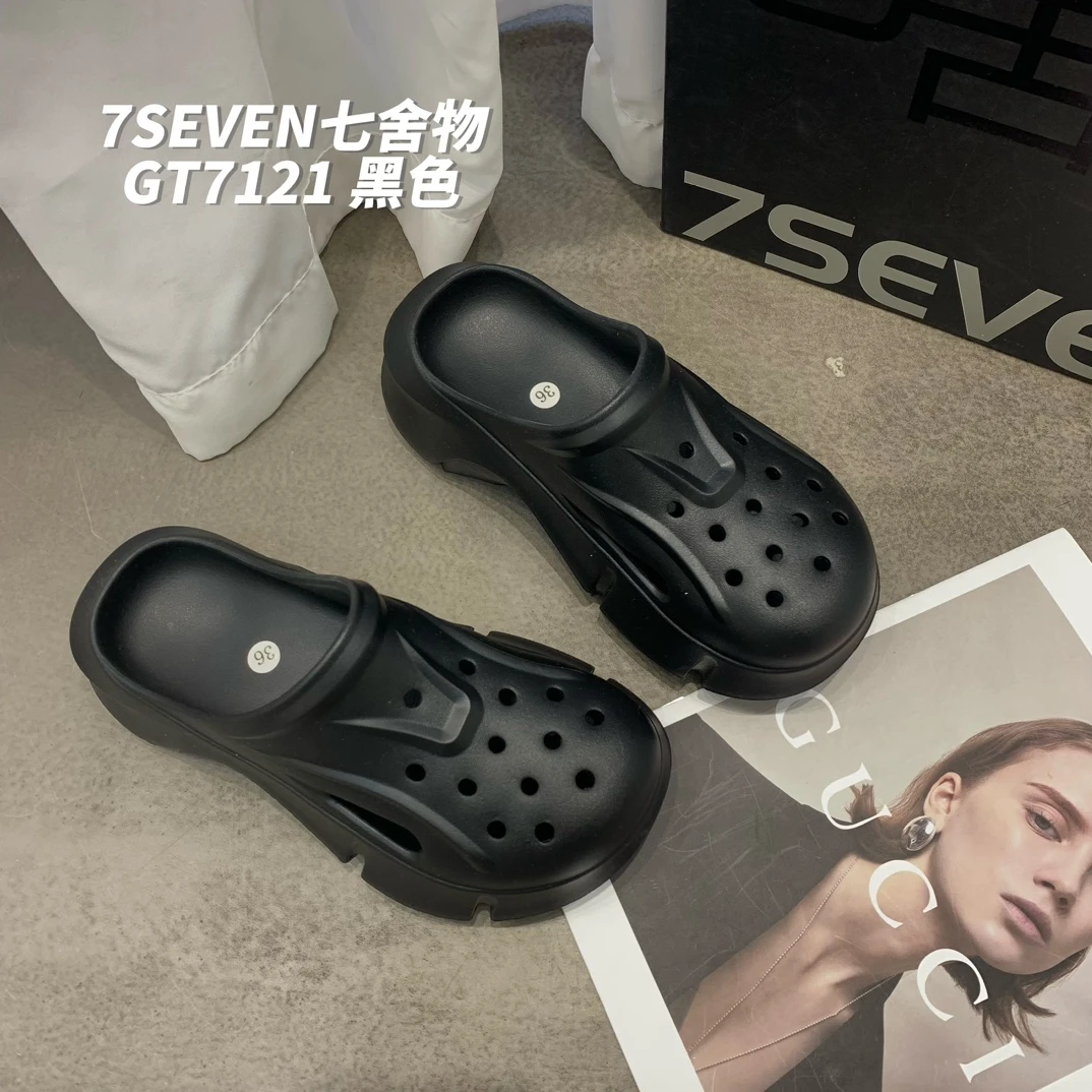 【新款】厚底EVA一脚蹬2025新款休闲包头半拖松糕增高外穿洞洞鞋