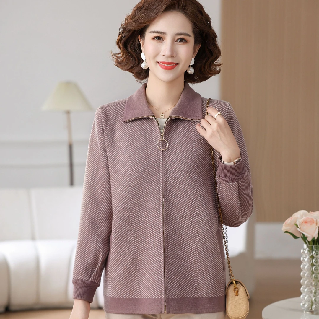 中老年妈妈装春装针织开衫外套洋气短款2025新款母亲衣服春秋上衣