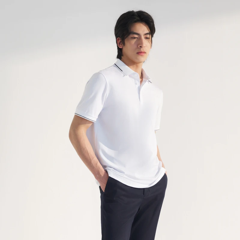 汉麻世家夏季凉感纯色翻领T恤短袖简约气质商务半袖短袖544007