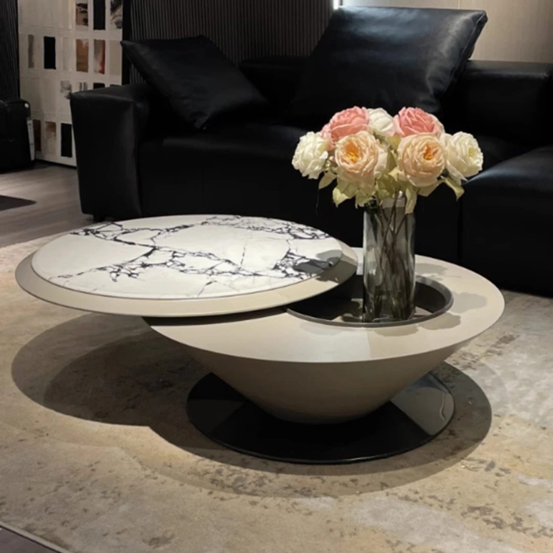储物飞碟茶几可储物宝格花色大理石轻奢组合茶几