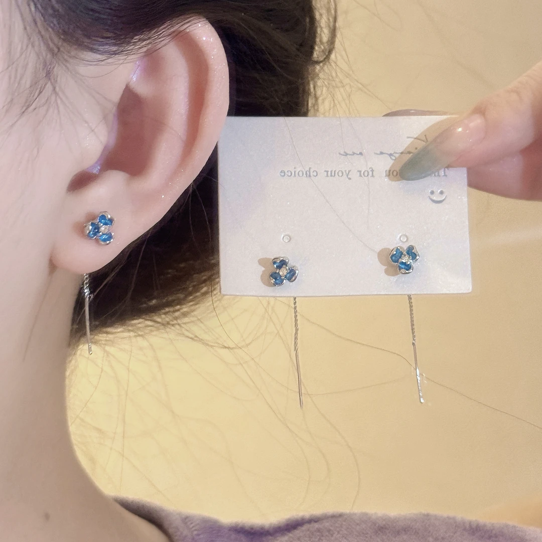 铜合金耳饰 新品耳饰蓝色鸢尾花耳线轻奢高级百搭耳环小众设计女