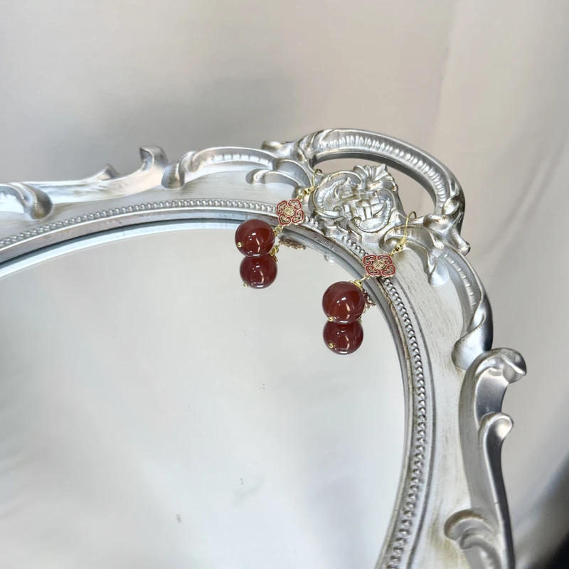 天然红玛瑙耳饰 14mm