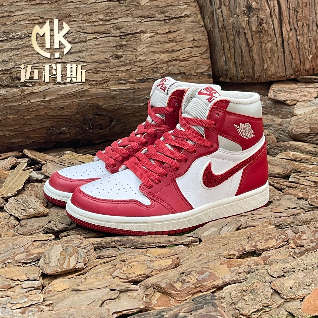 Air Jordan1 AJ1白红摇粒绒婚鞋潮鞋复古高帮运动球鞋 DJ4891-061