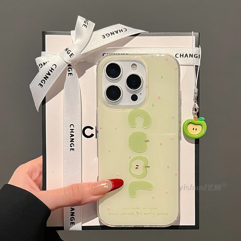 原创小清新彩色波点青苹果适用苹果16ProMax手机壳iPhone15小众14