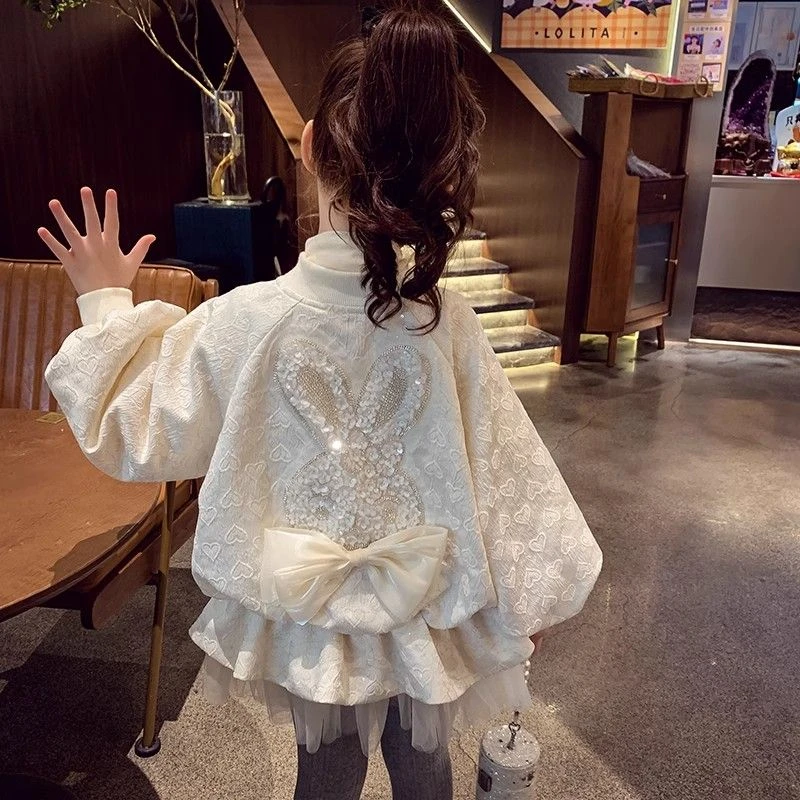 女童春秋外套2025新款网红洋气儿童棒球夹克女孩拼接网纱公主上衣