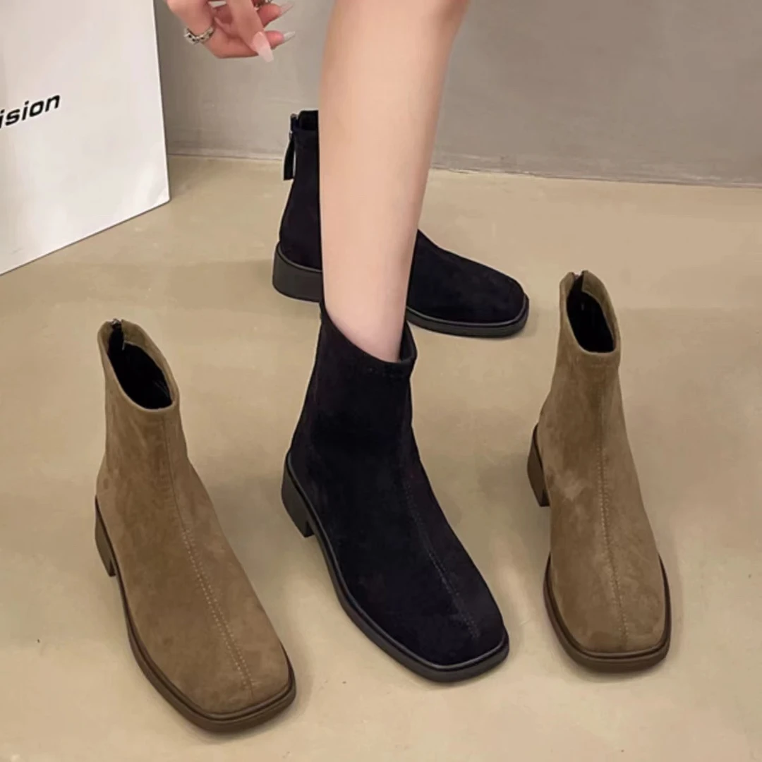 秋冬新款韩版通勤瘦瘦简约厚底裸靴短靴88-7787(不加绒)