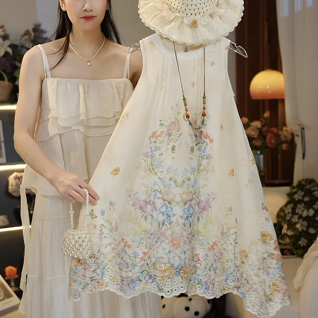 【送帽子项链】女童夏季度假风连衣裙儿童碎花休闲无袖背心裙HCB627