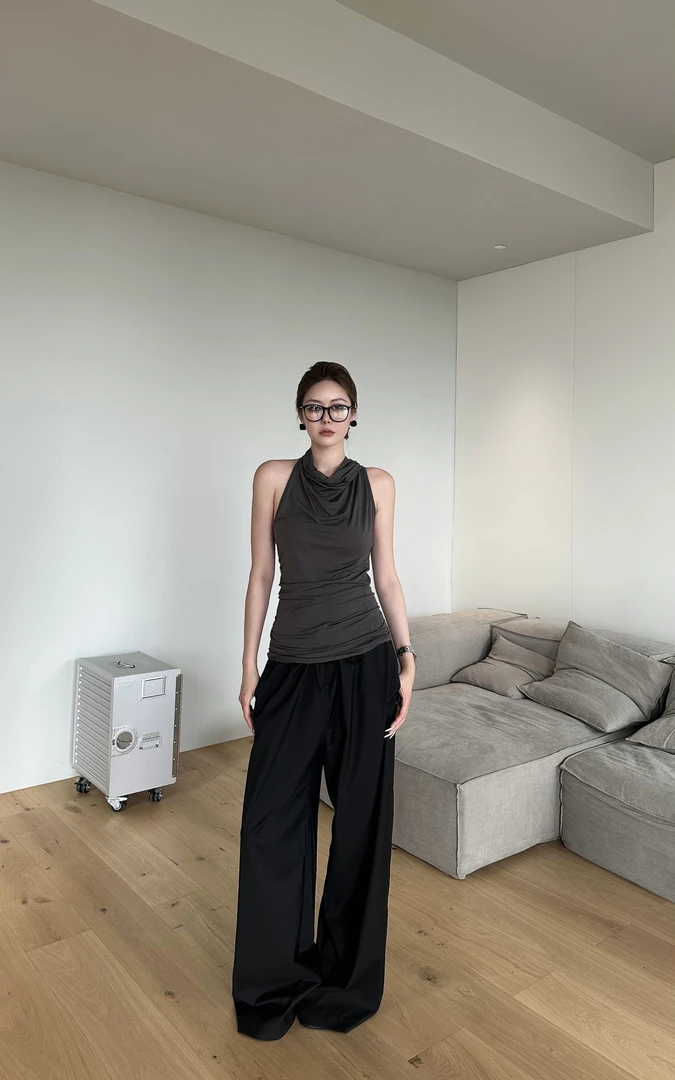 KIOKWANG//垂感十足 抽绳腰围调节显瘦直筒宽松阔腿裤