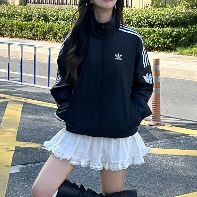 阿迪达斯正品三叶草男女经典复古三条纹运动立领夹克外套JL8396