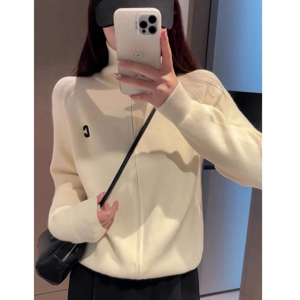 秋冬时尚新款法式休闲运动高领拉链长袖针织开衫外穿82264#0.1 qq