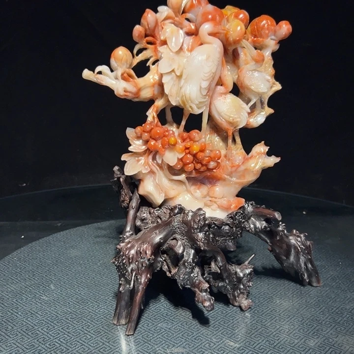 寿山石寿山石寿桃仙鹤摆件