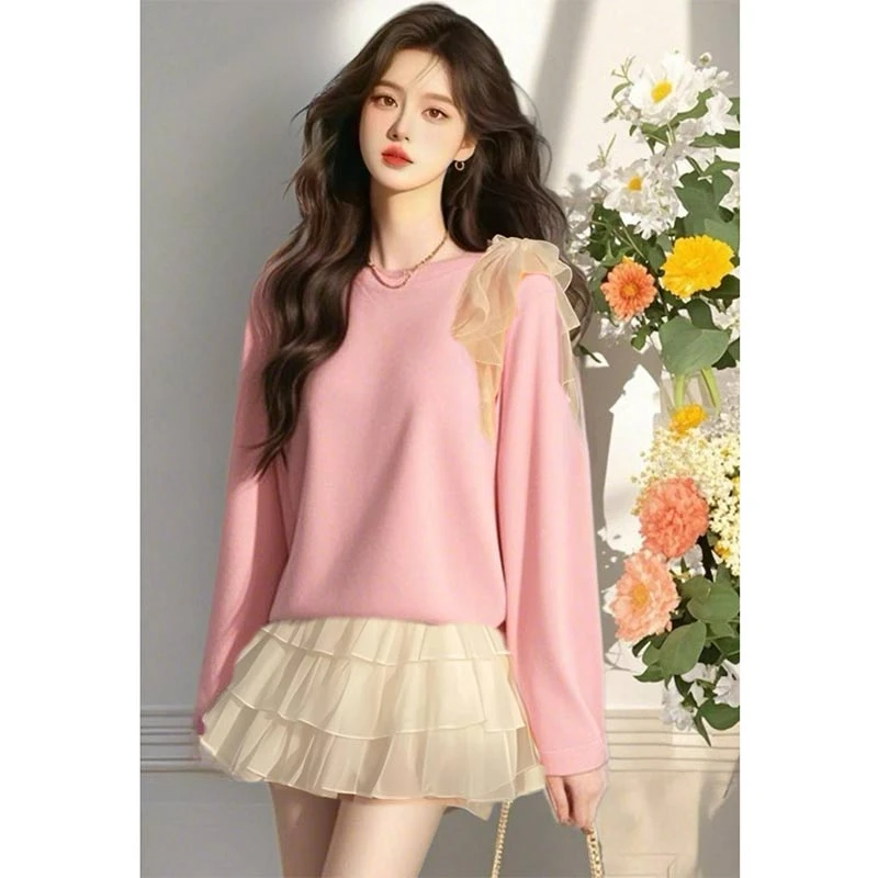 小个子洋气小众上衣潮女2025年春秋季新款韩版时尚纯色设计感卫衣