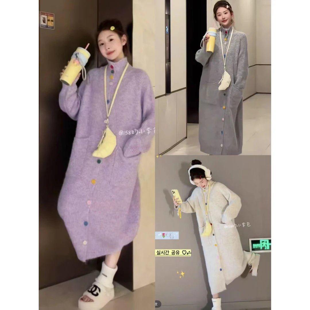 2025年韩系慵懒风高领秋冬季新款法式高级感孕妇毛衣长裙中长款