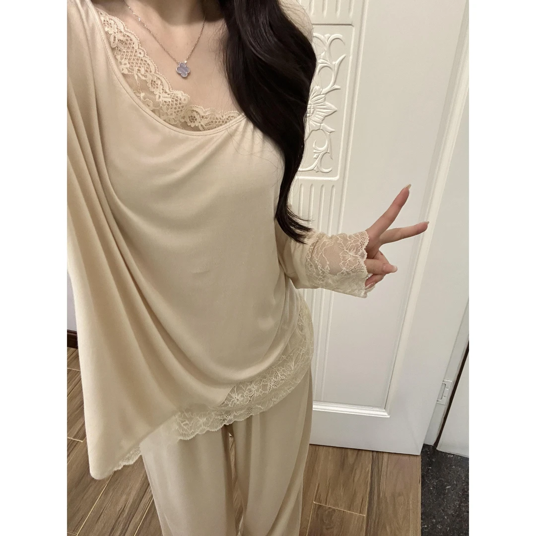 【蕾丝花边】高级感气质睡衣女春秋2025新款宽松大码家居服两件套