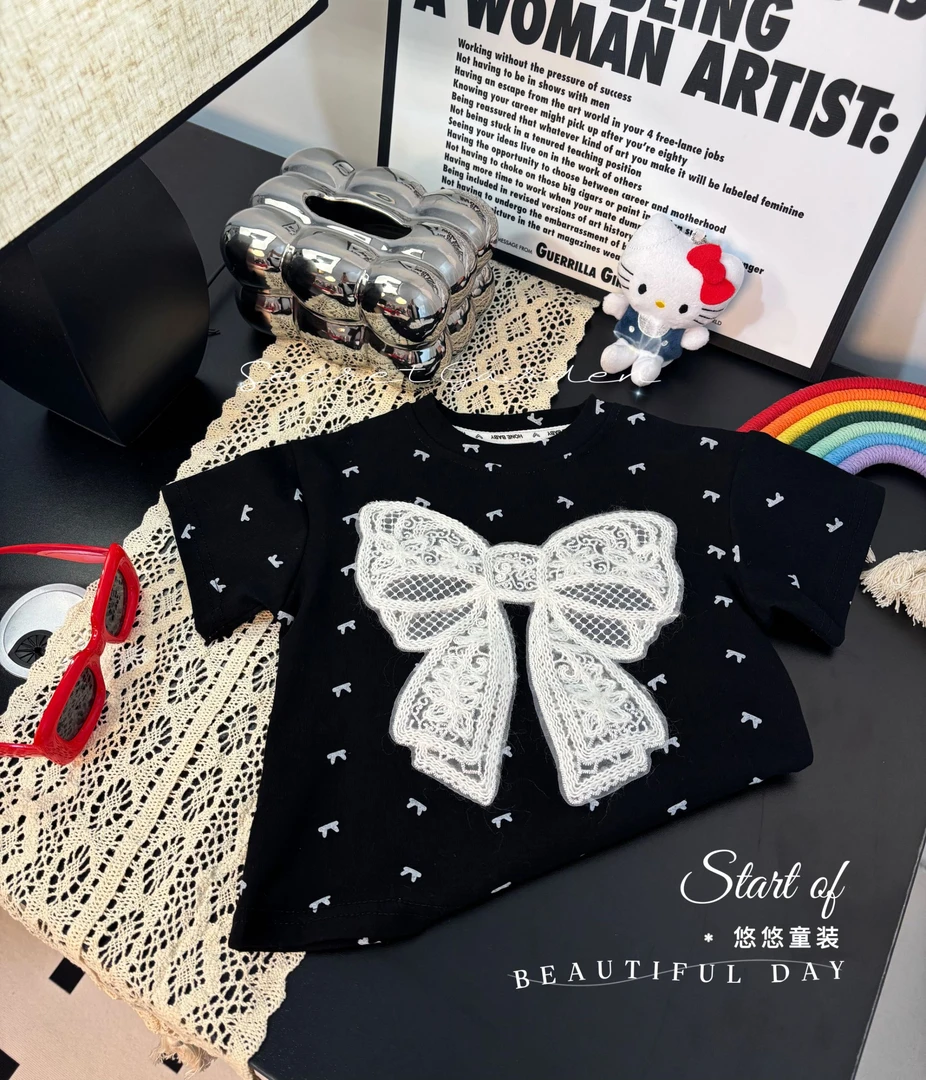 2025全新夏款女宝时尚满印立体卡通满印蝴蝶T恤潮流时尚爆款