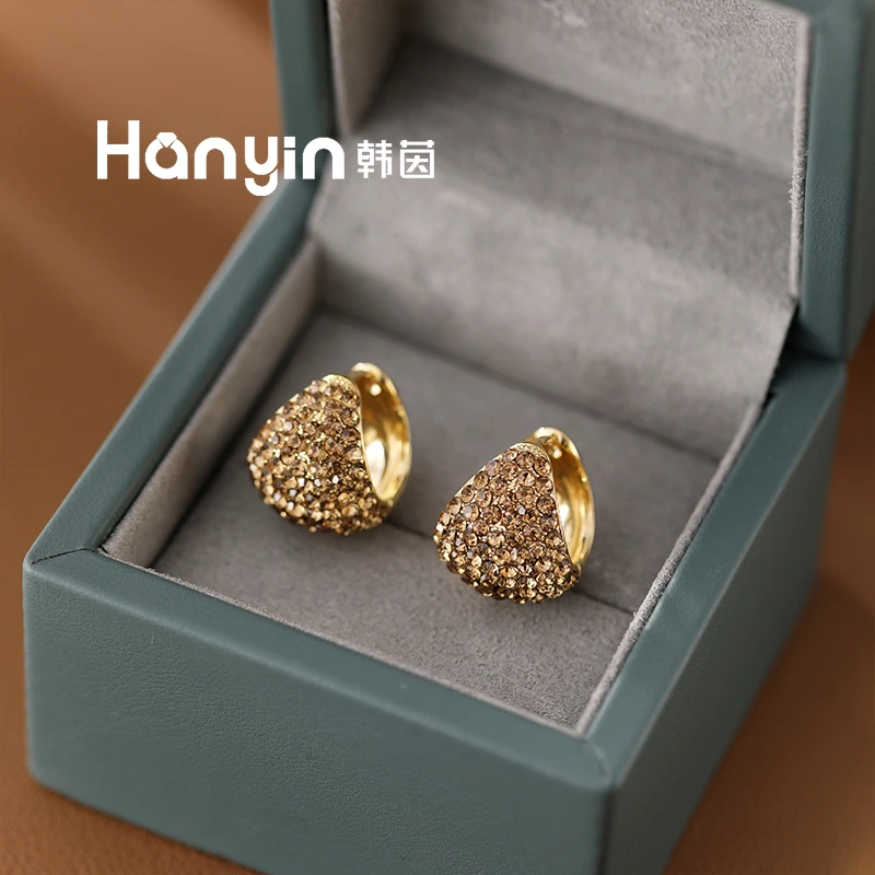 铜合金合成锆石耳饰 两戴气质光面半边微镶船型耳扣