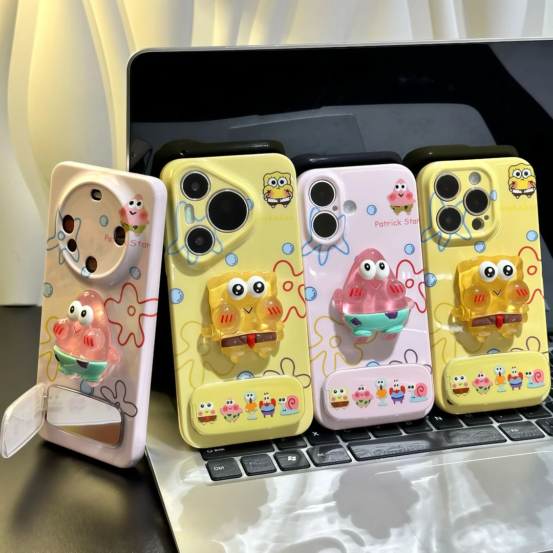 海绵宝宝派大星支架适用苹果16手机壳iPhone15小米vivoppo华为p70
