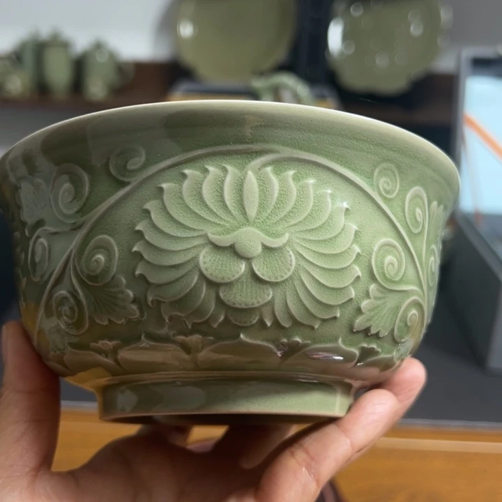 耀州窑青釉菊花碗5.5英寸1只