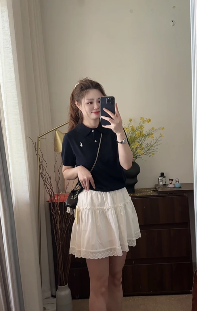 韩版翻领刺绣小马短袖T恤女