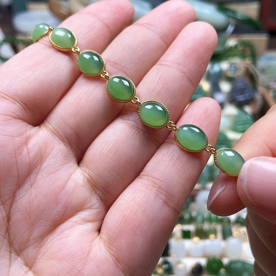 银S925镶嵌手链和田玉