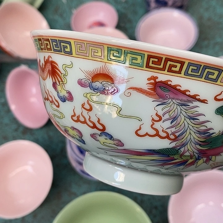 摆件陶绿稀土六寸龙凤碗