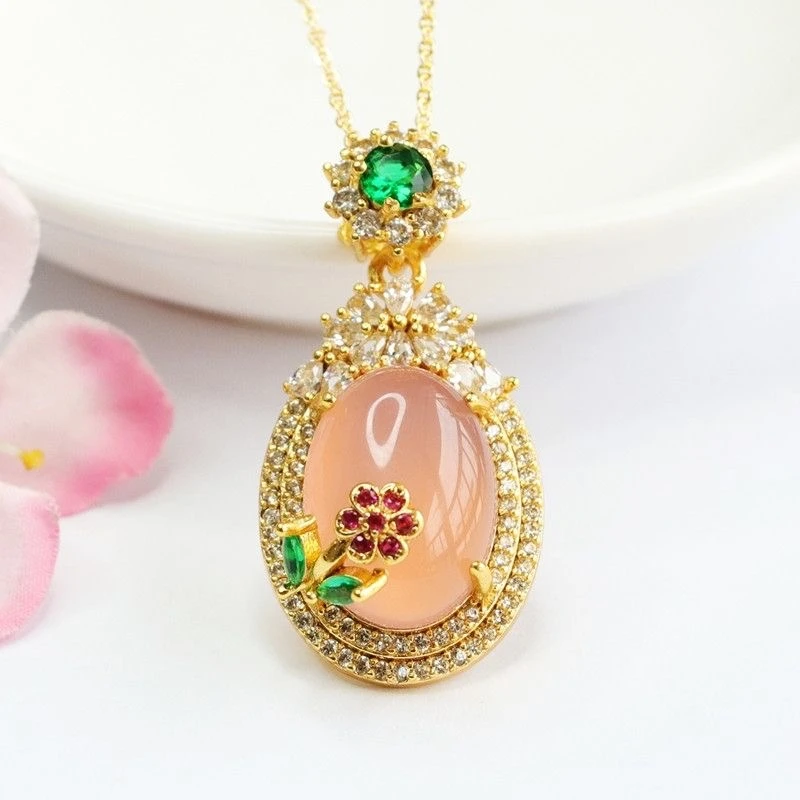 X07828 江生生【花想容】玉髓玫瑰花项链