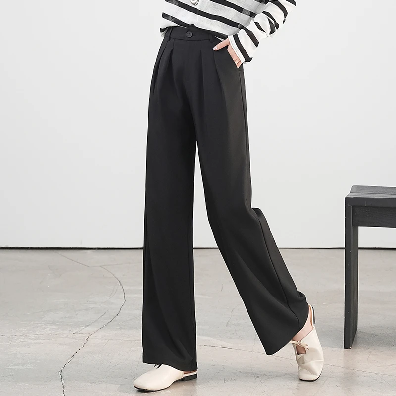 高腰窄版阔腿裤女2025春季新款遮肉显瘦垂感直筒西装裤