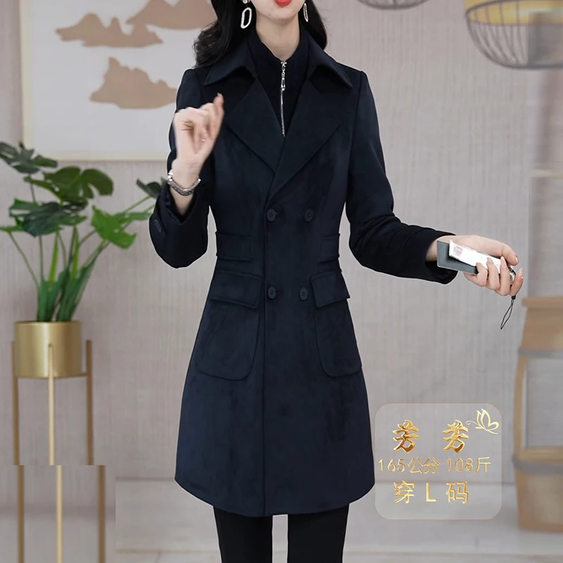 气质修身中长款毛呢外套女2025年秋冬新款妈妈西装领夹棉加厚大衣