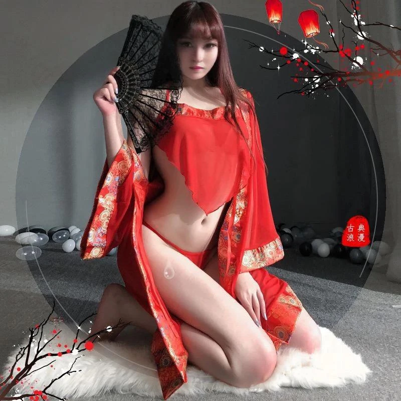 【国风纯欲风】床上免脱性感套装网纱汉服睡衣古代红色新娘装睡裙