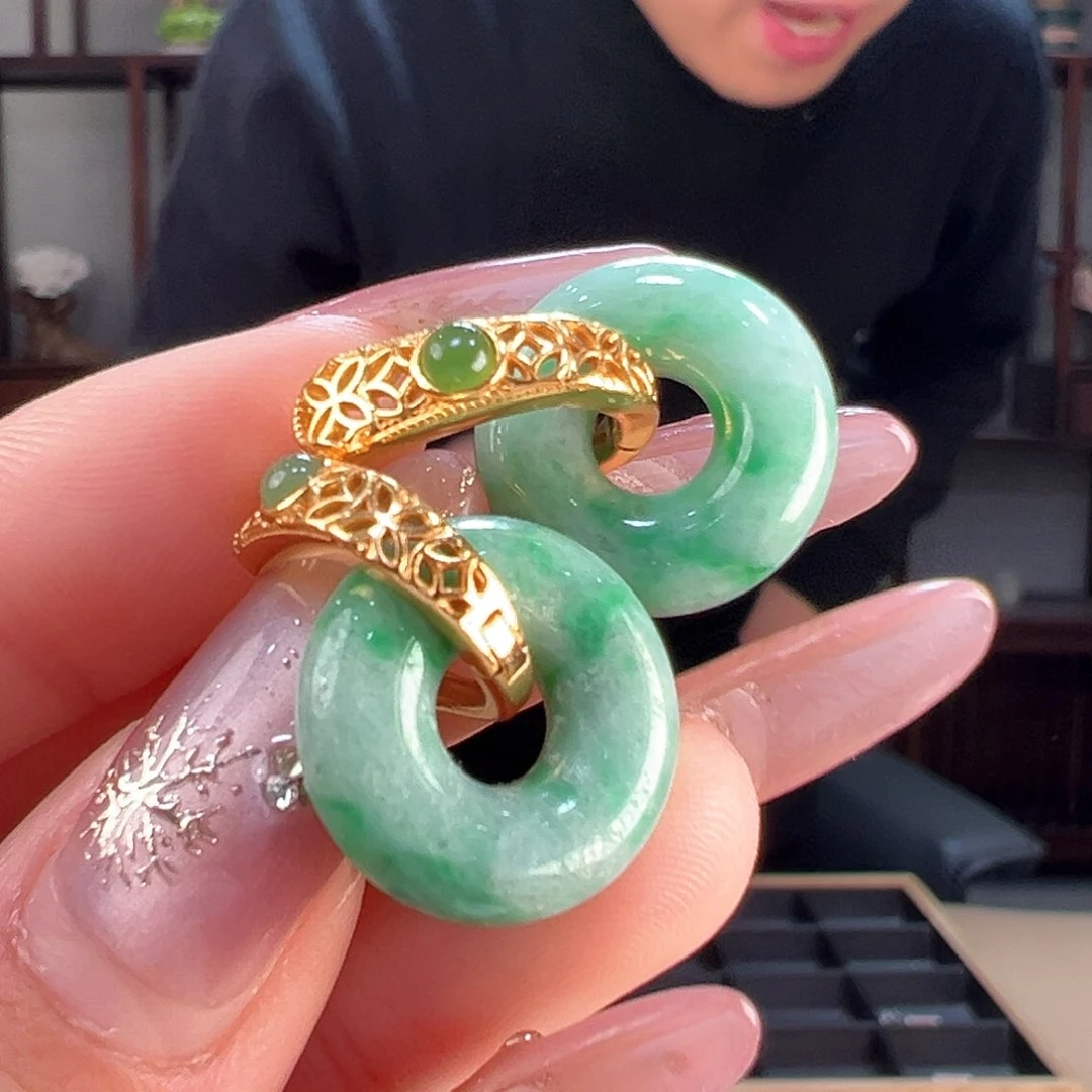 翡翠耳饰银S925镶嵌耳环9