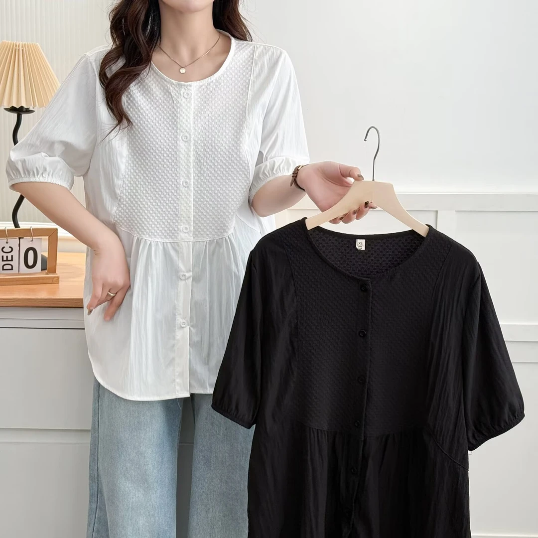 夏季新款女士大码衬衫开衫120-200宽松显瘦遮肉休闲时尚百搭洋气