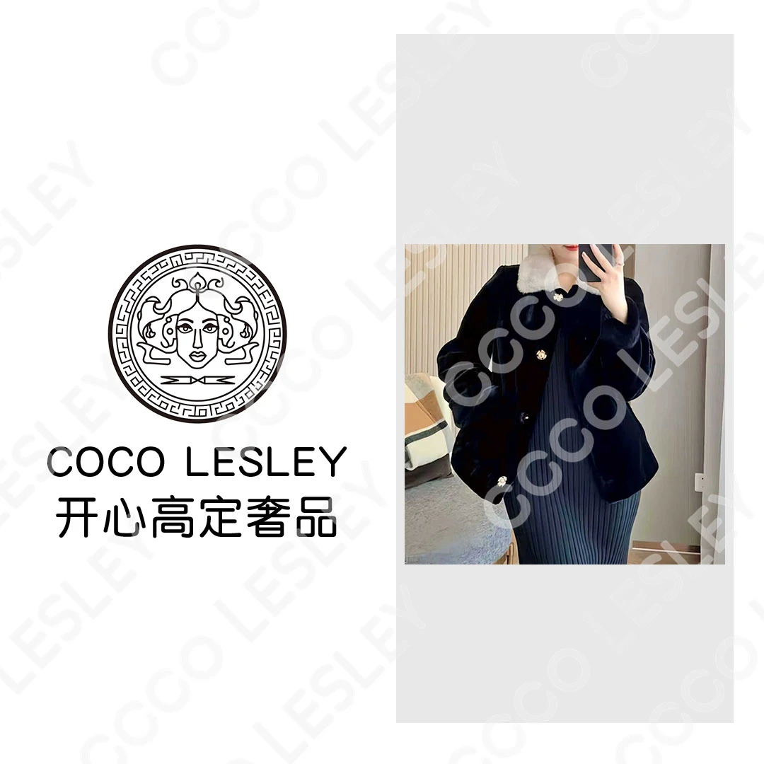 COCO LESLEY新款大衣9002外套时尚黑色翻领网红短款女士秋冬