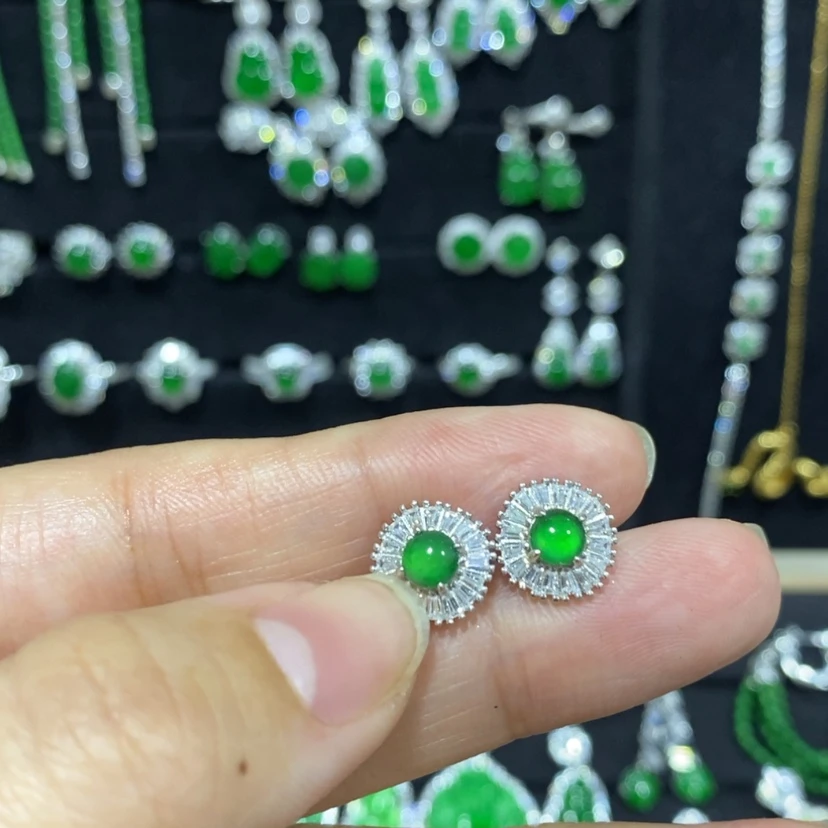 【闪购商品】翡翠耳饰银S925镀金镶嵌