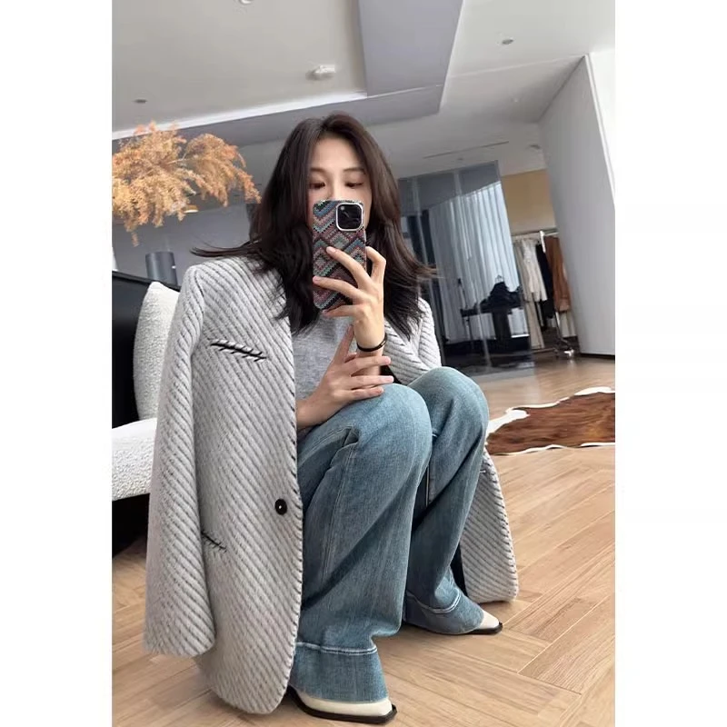 美洋MEIYANG【现货】都柏林外套 大仙女|小香风V领通勤西装毛呢