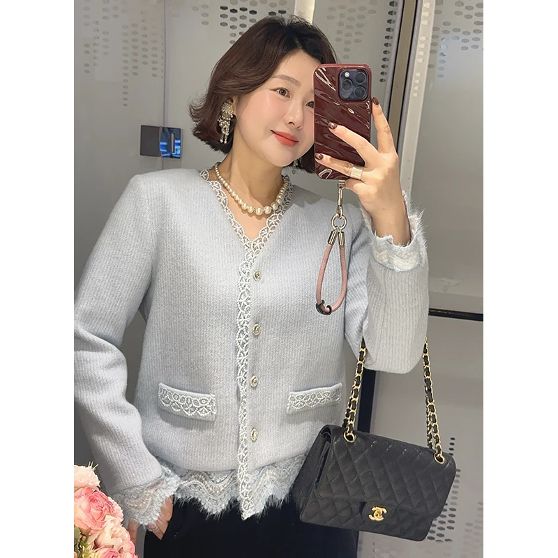 【DIS 定制】【海盐芝士】蕾丝花边拼接设计感针织开衫Z525S20179