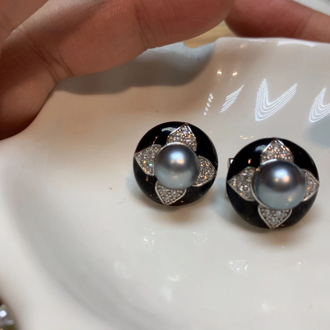 海水珍珠耳饰银S925镶嵌