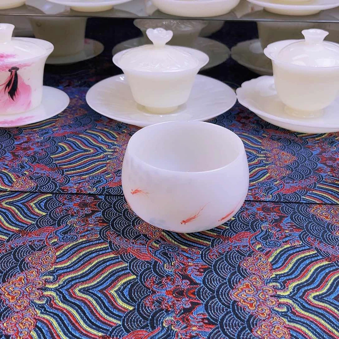 盖碗瓷精品璞玉瓷纯手绘年年有鱼主人杯180cc