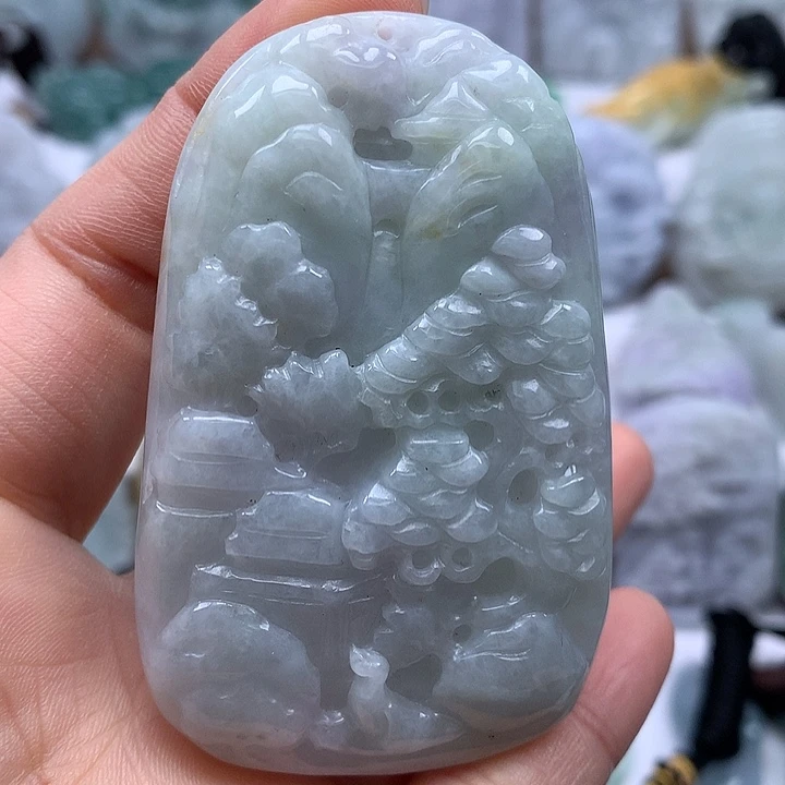 翡翠未镶嵌颈饰山水福利卡厚10+