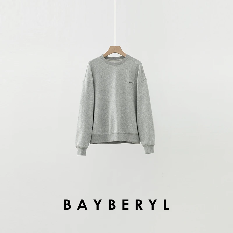 BAYBERYL老贝灰色字母简约圆领百搭秋时尚棉25卫衣NT5H1402-9/25