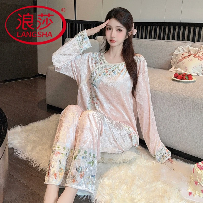 浪莎新中式国风睡衣女士秋冬季高级感甜美轻奢古风家居服