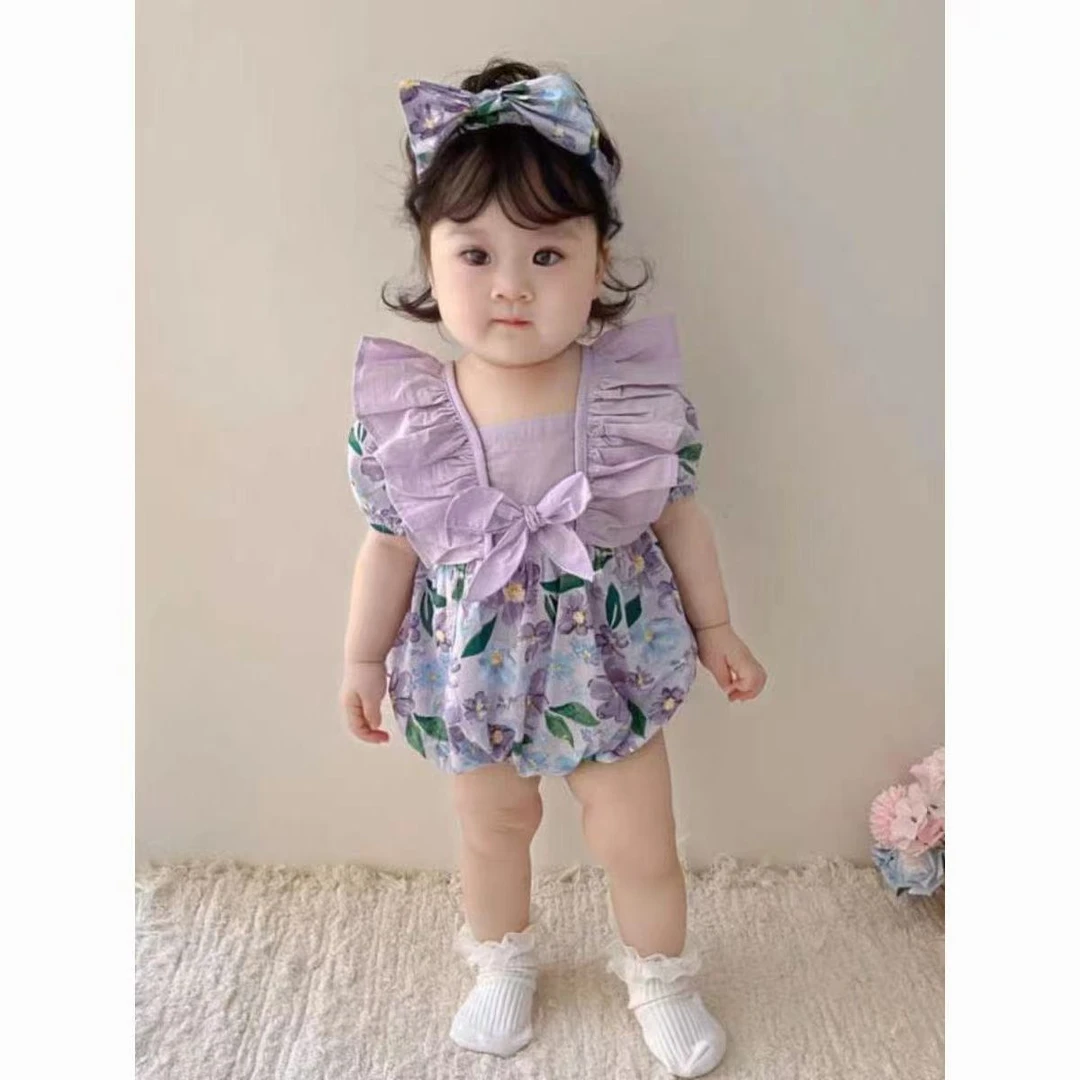 宝宝夏装夏季薄款婴儿包屁衣短袖连体衣碎花女童公主衣服三角哈衣