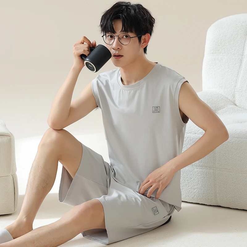莫代尔睡衣男士2025夏季新款无袖背心短裤可外穿青少年家居服套装
