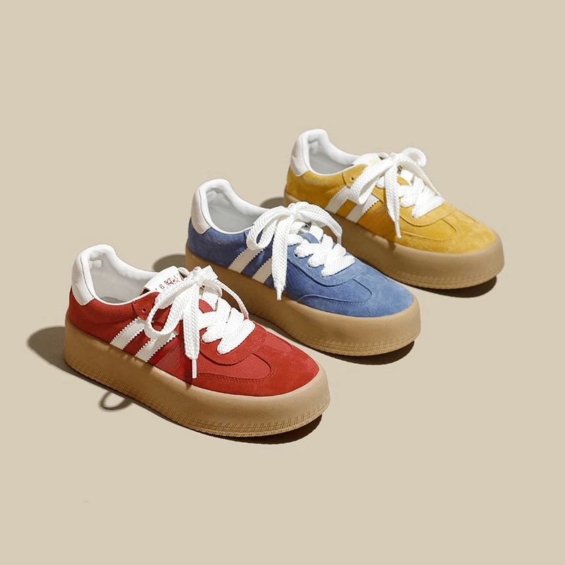 厚底拼色德训鞋女2025新款小个子增高百搭平底系带运动休闲阿甘鞋