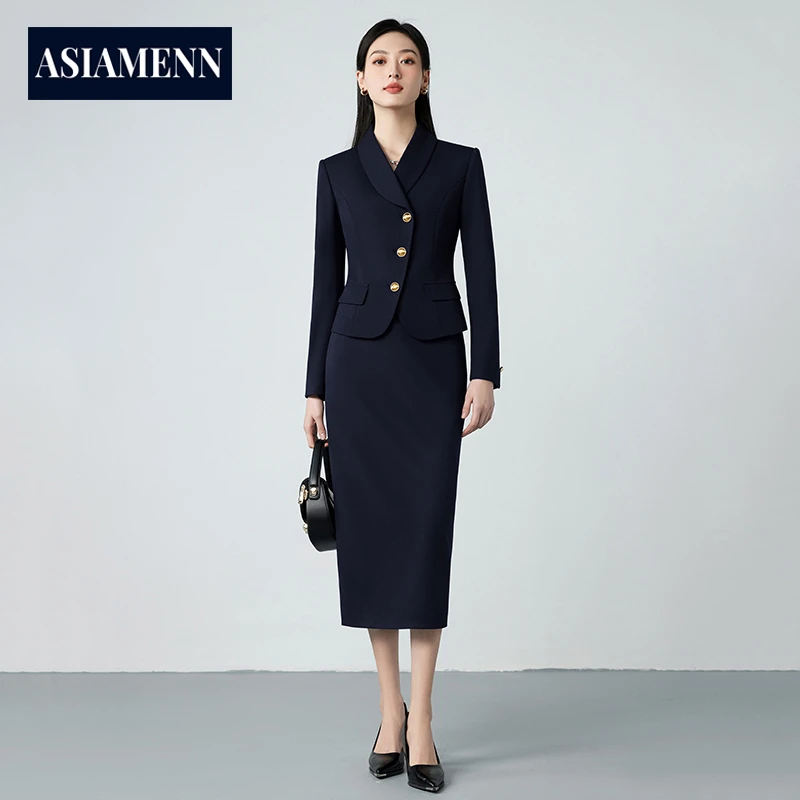 高端黑色干练西装套装女士春秋职场正装面试套装裙气质小个子西服